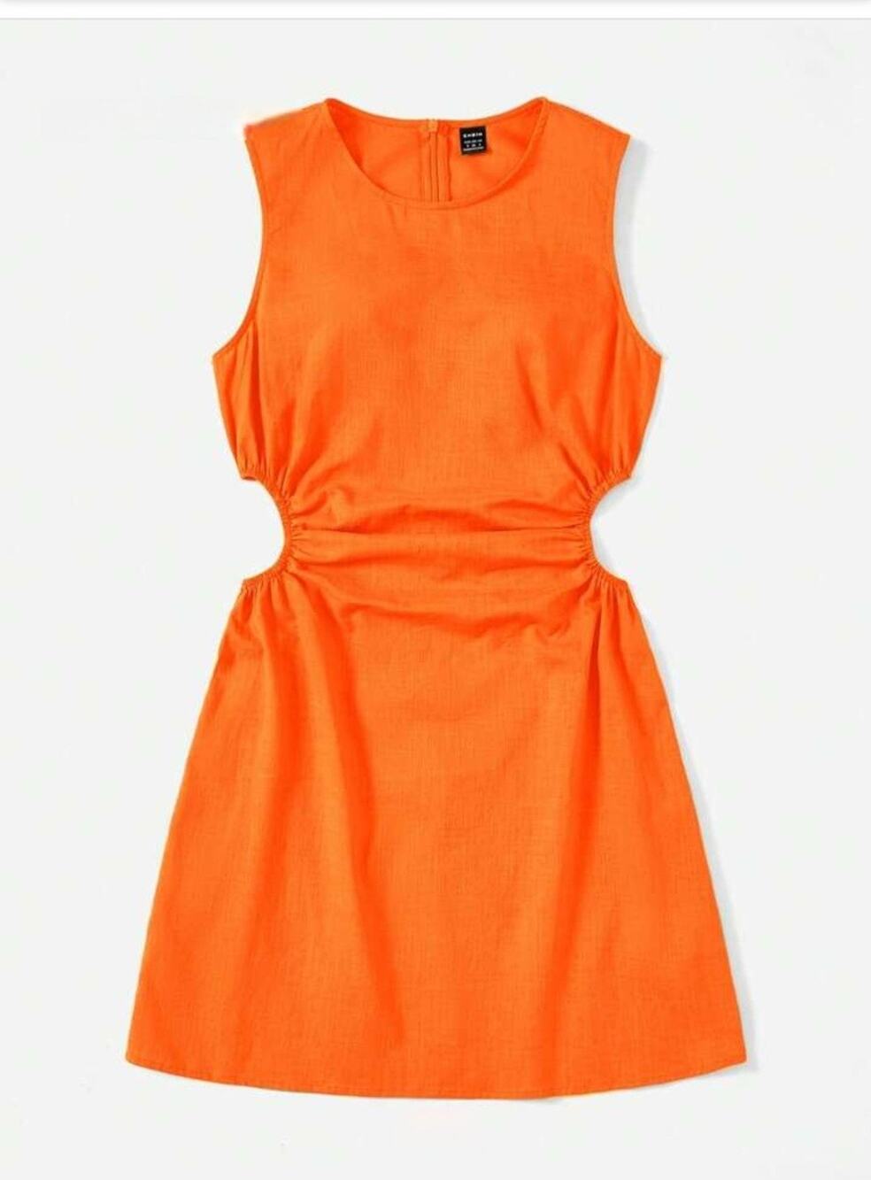 SHEIN EZwear Cut Out Waist Ruched Side Solid Orange Mini Dress Size L Summer